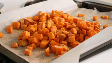 sweet potatoes on pan