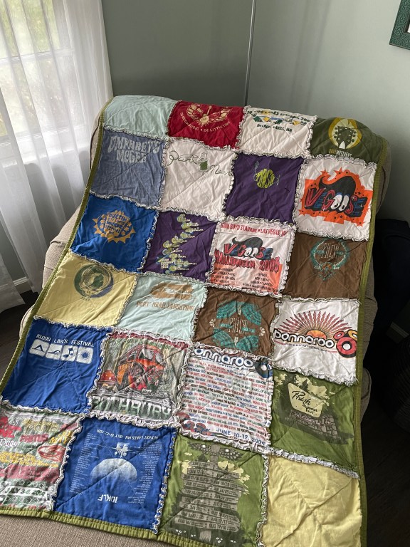 tshirt quilt, music festivals, seasons come and go